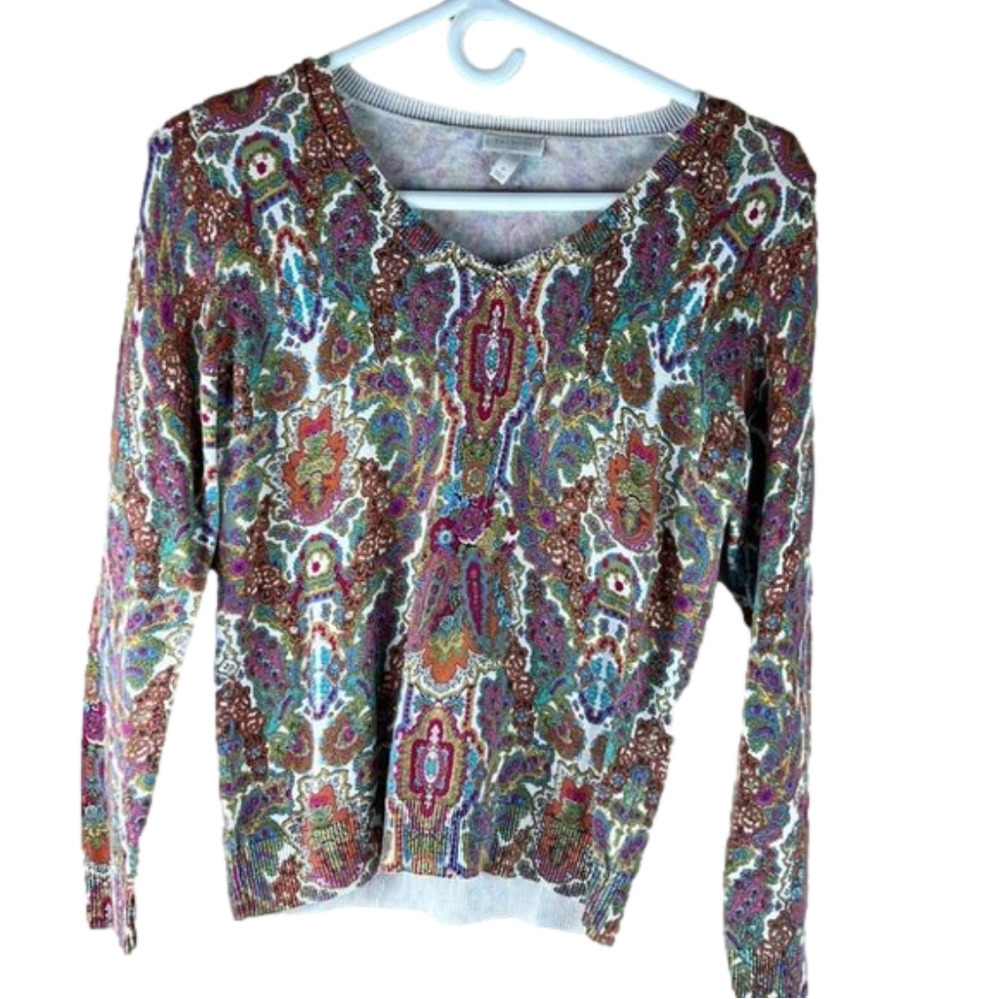 Talbots Multicolour Paisley Petite V-Neck Sweater Small